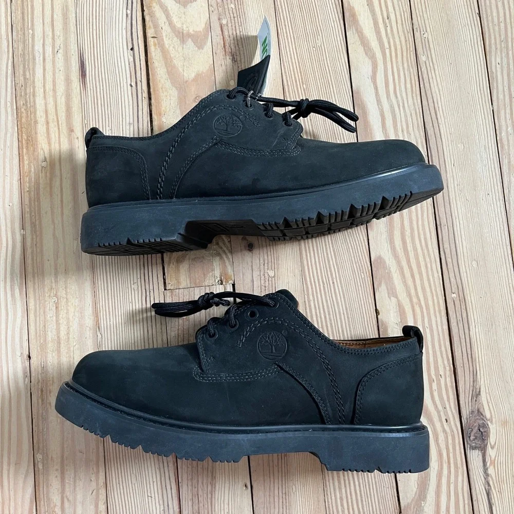 Timberland Waterproof Black Leather Oxford Lug Sole Mens 8 Shoes utility worn 1x